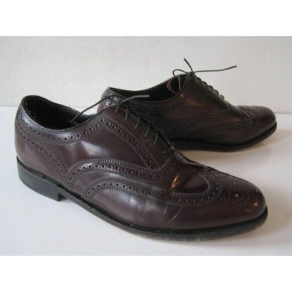 Vintage FLORSHEIM IMPERIAL Shoes Sz 10 Mens Oxfords Leather Wingtip Formal Burgu - Picture 1 of 5